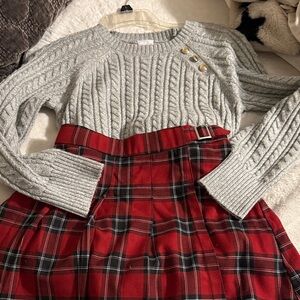 Abercrombie Kids Gray Sweater and Red plaid skort